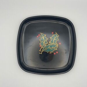 Vintage‎ 1960s Couroc of Monterey Black Holly Berry Serving Plate Holiday Party